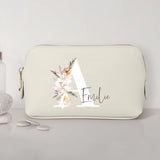 Jouw Initiaal - PU make-uptasje met personaliseerbare bloemeninitialen en naamdesign