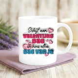 Witte mok met persoonlijke tekst en naam – handgemaakt door Love & Faith