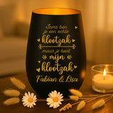 persoonlijk cadeau - zwart-goud windlicht met naamgravure - handgemaakt door Love & Faith