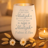 Persoonlijk cadeau - wit-zilver windlicht met naamgravure - handgemaakt door Love & Faith
