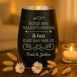Persoonlijk cadeau - zwart-zilver windlicht met naamgravure - handgemaakt door Love & Faith