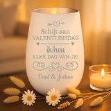 Persoonlijk cadeau - wit-zilver windlicht met naamgravure - handgemaakt door Love & Faith