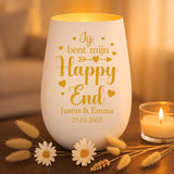 Persoonlijk cadeau - wit-goud windlicht met naamgravure - handgemaakt door Love & faith