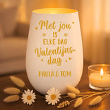 Persoonlijk cadeau - wit-goud windlicht met naamgravure - handgemaakt door Love & faith