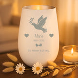 Persoonlijk cadeau - wit-zilver windlicht met naamgravure - handgemaakt door Love & Faith