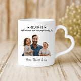 Witte mok met hartvormig oor en gepersonaliseerde naam – romantisch cadeau van Love & Faith