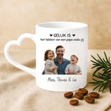 Witte mok met hartvormig oor en gepersonaliseerde naam – romantisch cadeau van Love & Faith