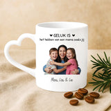 Witte mok met hartvormig oor en gepersonaliseerde naam – romantisch cadeau van Love & Faith