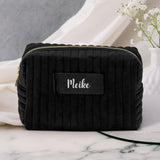 schwarze Kosmetiktasche aus Samt personalisiert - gefertigt von Love & Faith
