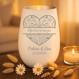 Persoonlijk cadeau - wit-zilver windlicht met naamgravure - handgemaakt door Love & Faith