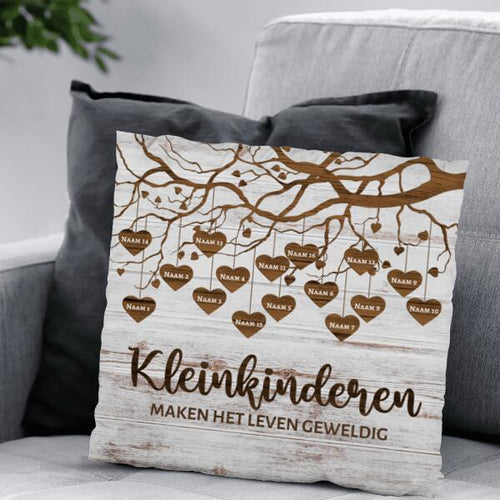 Gepersonaliseerd kussen met namen van kleinkinderen en grootouders, zacht premium pluche – Motiv 2