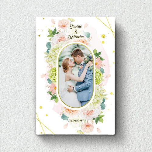 Gepersonaliseerde koppel canvas met zomerbloemen, haarscherpe print en houten lijst