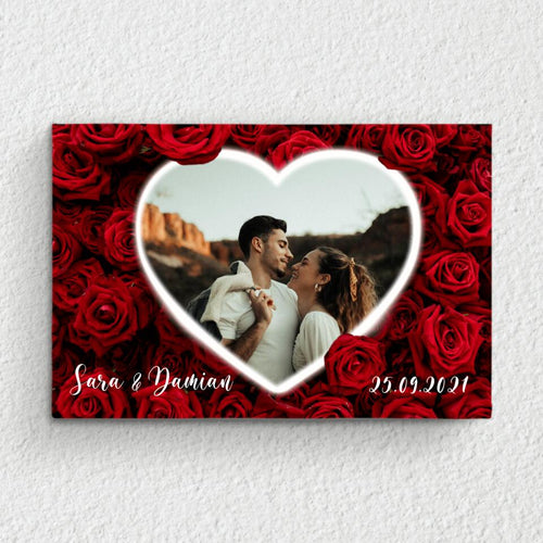 Gepersonaliseerde canvas afdruk Rozenhart partnerdoek met foto's, heldere kleuren en houten lijst