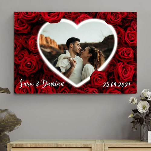 Gepersonaliseerde canvas afdruk Rozenhart partnerdoek met foto's, heldere kleuren en houten lijst – Motiv 2