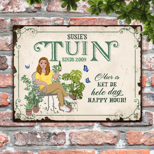 Gepersonaliseerd outdoor tuindeurbord Tuinliefhebber met naam en design in levendige kleuren op Alu-Dibond – Motiv 2