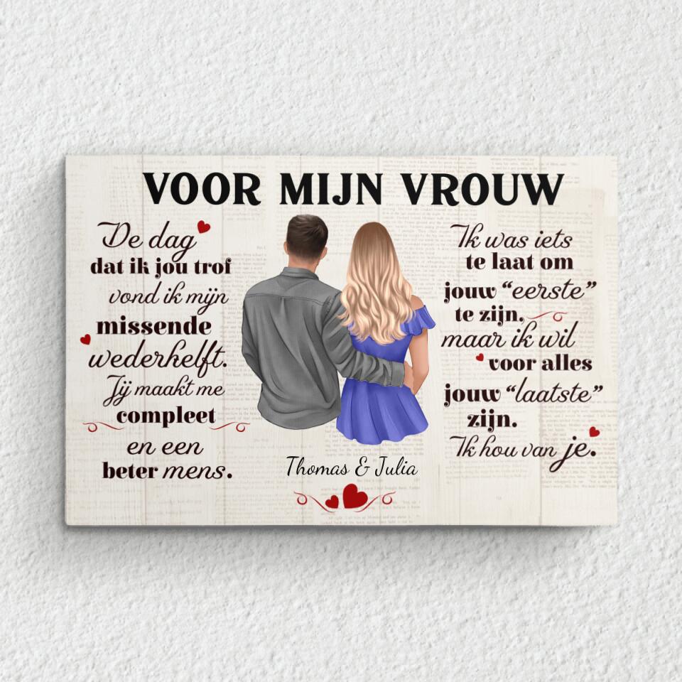 Gepersonaliseerde koppel canvas Voor mijn lief met animatie, namen en houten lijst
