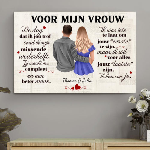 Gepersonaliseerde koppel canvas Voor mijn lief met animatie, namen en houten lijst – Motiv 2