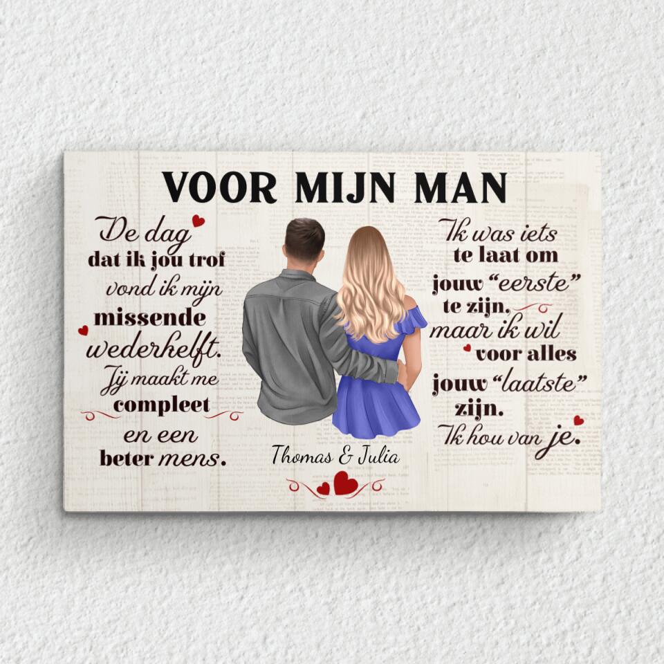 Gepersonaliseerde koppel canvas Voor mijn lief met namen en foto, horizontaal formaat
