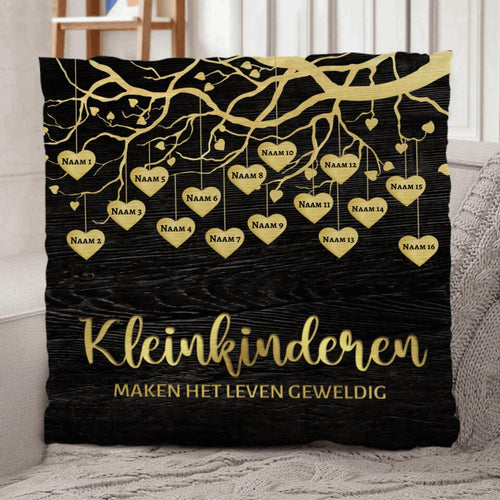 Gepersonaliseerd grootouders-kussen met naam kleinkinderen, zacht pluche design