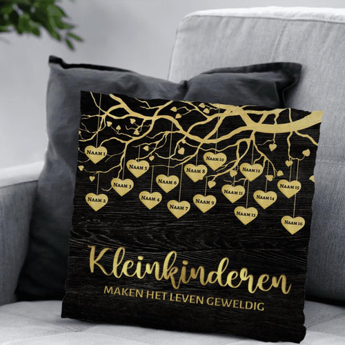 Gepersonaliseerd grootouders-kussen met naam kleinkinderen, zacht pluche design – Motiv 2