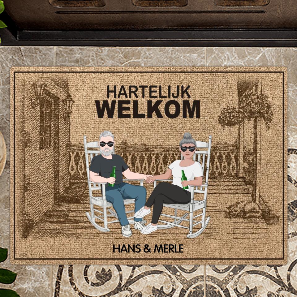 Hartelijk welkom deurmat voor koppels met gepersonaliseerde namen en ontwerp, antislip en duurzaam