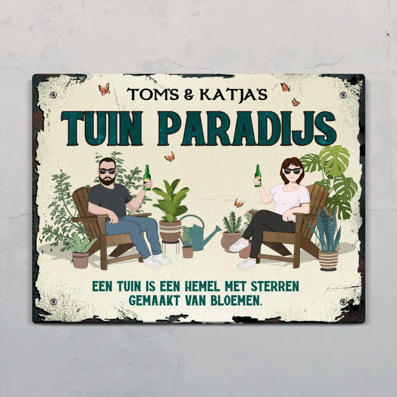 Onze tuin is een paradijs - Outdoor Deurbord