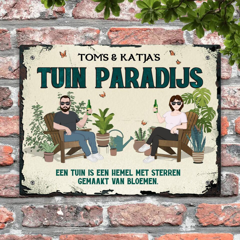 Onze tuin is een paradijs - Outdoor Deurbord