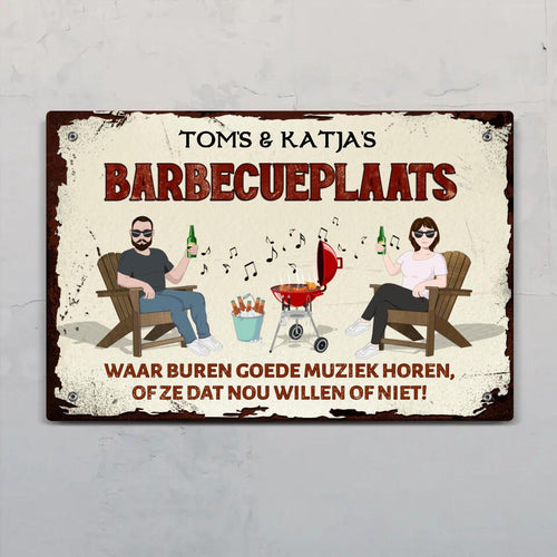 Personaliseerbaar barbecue deurbord 'Onze barbecueplaats' outdoor schild weerbestendig