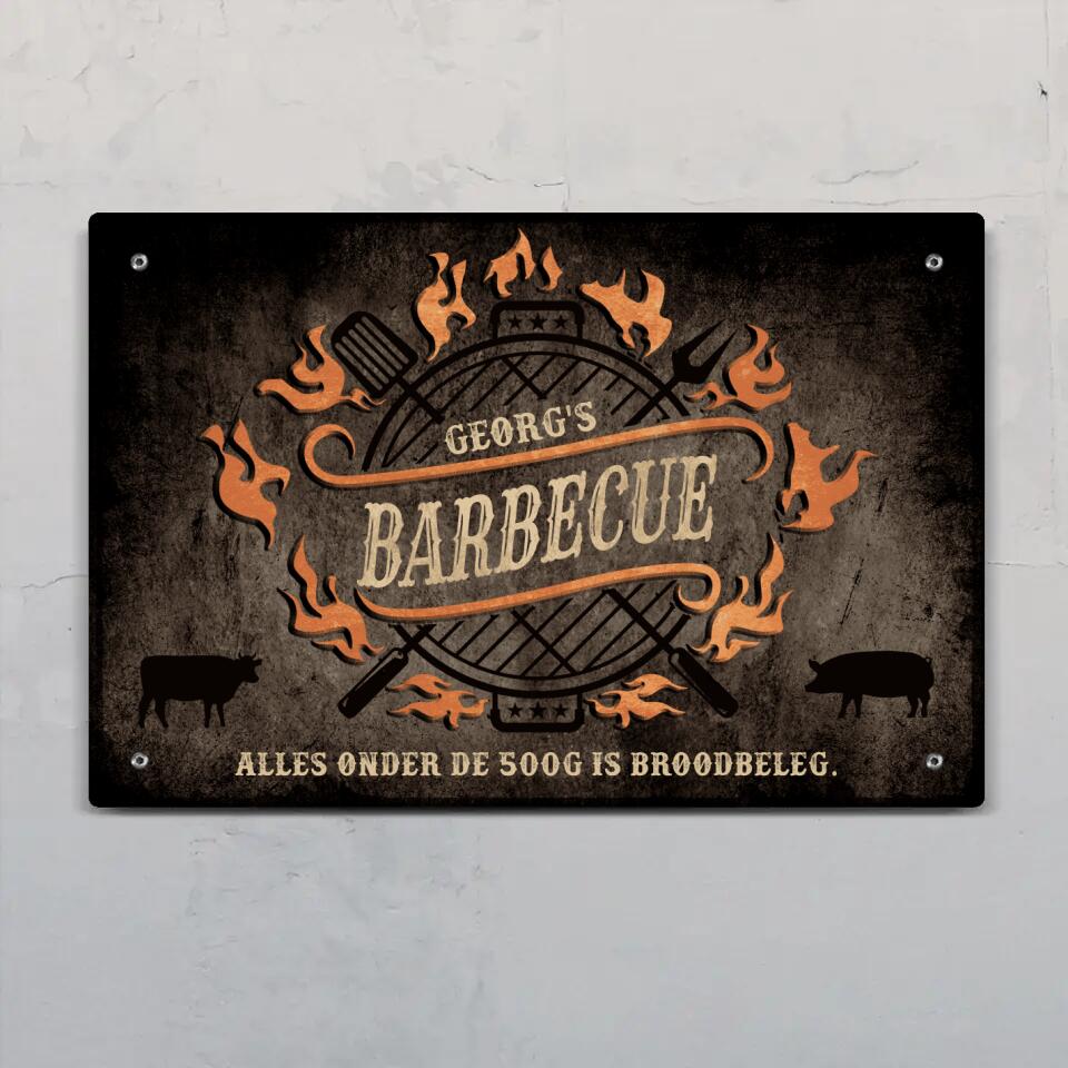 Gepersonaliseerd BBQ Outdoor-Deurbord horizontaal met levendige kleuren - duurzaam Alu-Dibond schild voor binnen- en