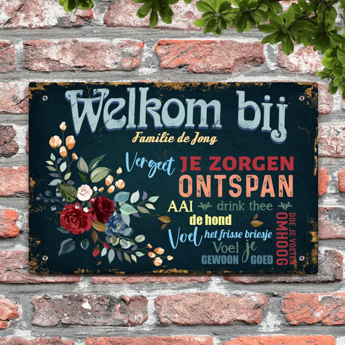 Personaliseerbaar ingang deurbord Welkom bij met custom namen en design op duurzaam Alu-Dibond – Motiv 2
