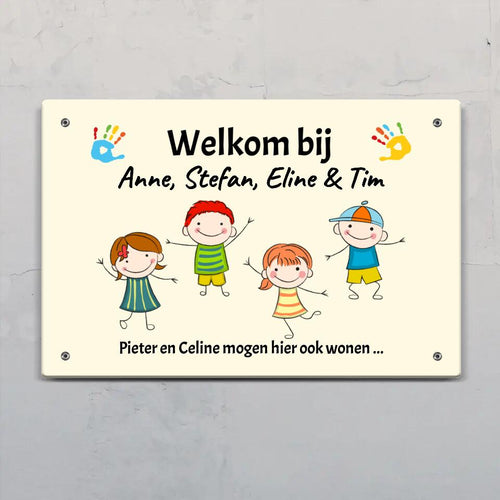 Gepersonaliseerd ingang-deurbord Welkom bij met aangepaste familienamen op weerbestendig aluminium