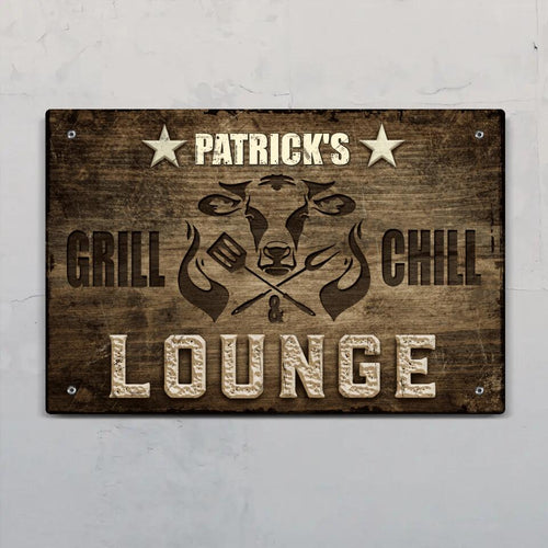 Grill en Chill Lounge personaliseerbaar BBQ deurbord schild outdoor