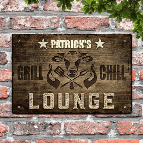 Grill en Chill Lounge personaliseerbaar BBQ deurbord schild outdoor – Motiv 2