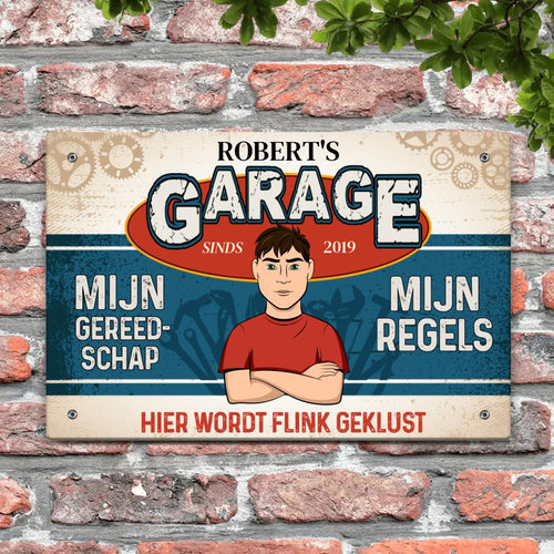 Personaliseerbaar DIY-deurbord van Alu-Dibond met aangepast design en tekst voor klussers en doeners – Motiv 2