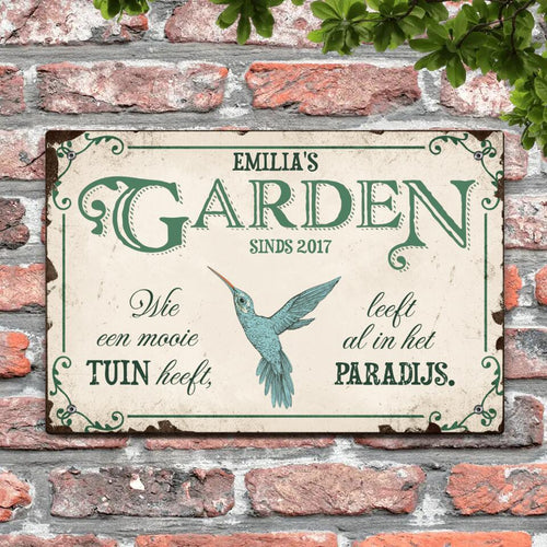 Persoonlijk tuinbord Tuingeluk outdoor-deurbord met gepersonaliseerde opdruk en levendige kleuren – Motiv 2