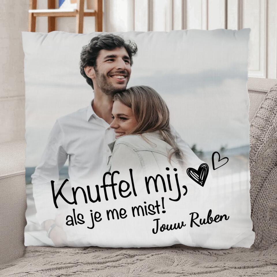 Gepersonaliseerd koppel-kussen 'Wanneer je me mist' met custom print voor twee personen