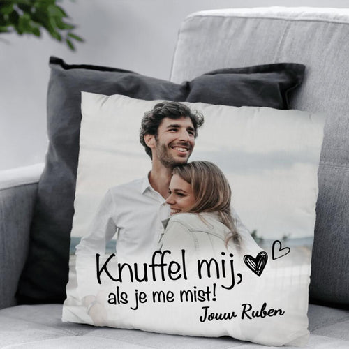 Gepersonaliseerd koppel-kussen 'Wanneer je me mist' met custom print voor twee personen – Motiv 2