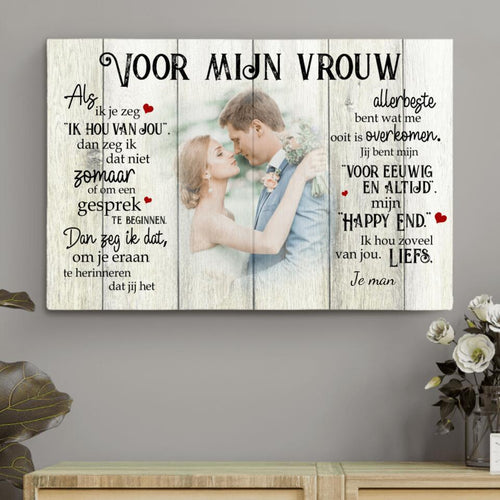 Gepersonaliseerde koppel canvas 'Mijn happy end (voor haar)' met foto en namen, haarscherpe print in heldere – Motiv 2