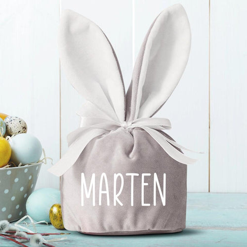 Gepersonaliseerde fluweelzachte paasnestje met naam, praktische tas voor Paasgeschenk