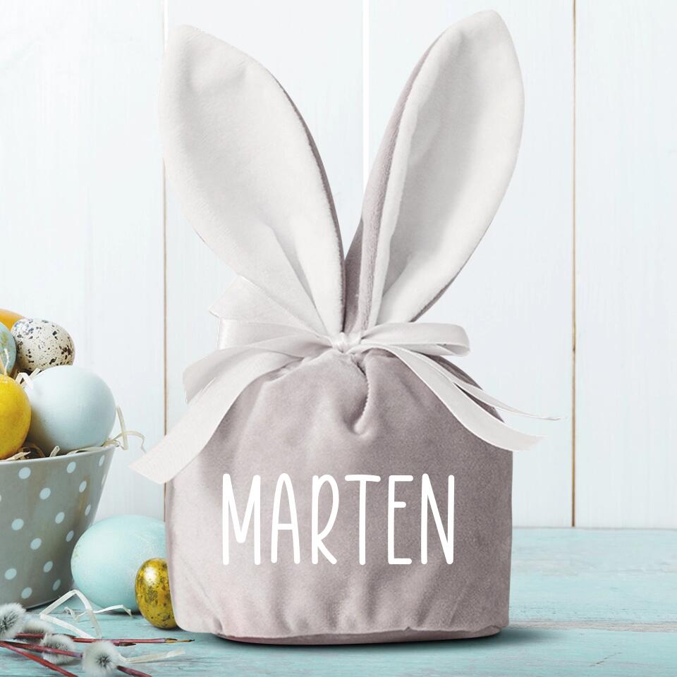 Gepersonaliseerde fluweelzachte paasnestje met naam, praktische tas voor Paasgeschenk