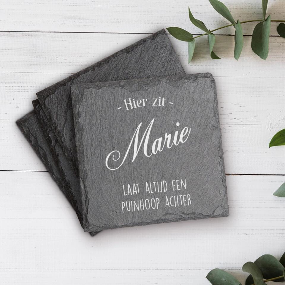 Familie-Leisteen onderzetter Aan tafel met persoonlijke gravure, decoratieve schieferonderzetzer