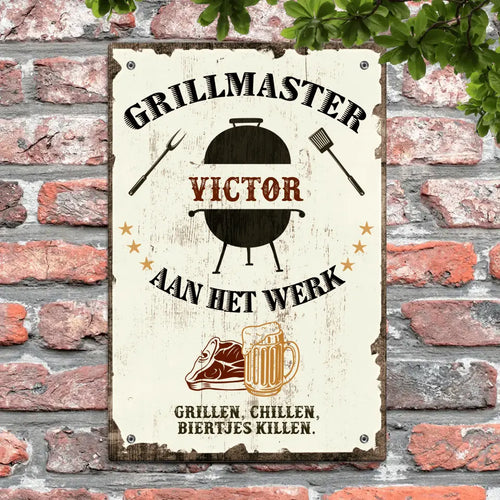 Gepersonaliseerd BBQ-bord Grillmaster met aangepaste naam en design, weerbestendig outdoor-deurbord – Motiv 2