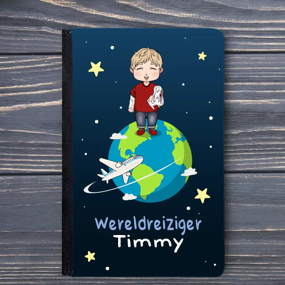 Personaliseerbare kinderen-paspoorthoes Wereldreiziger met aangepast design en naam