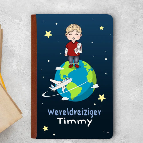 Personaliseerbare kinderen-paspoorthoes Wereldreiziger met aangepast design en naam – Motiv 2