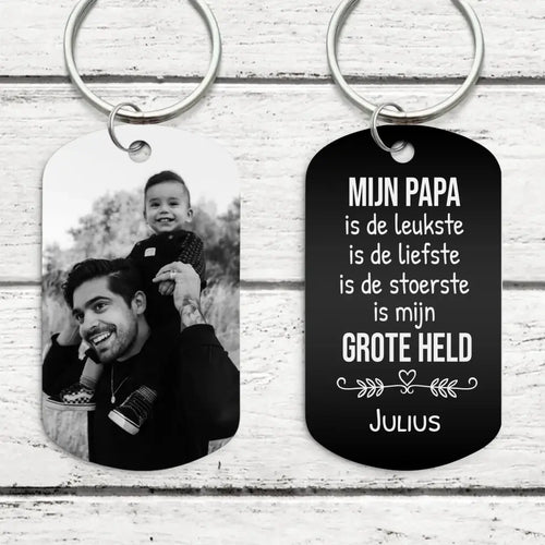 Gegraveerde ouders-sleutelhanger zwart/wit, metaal met persoonlijke gravure