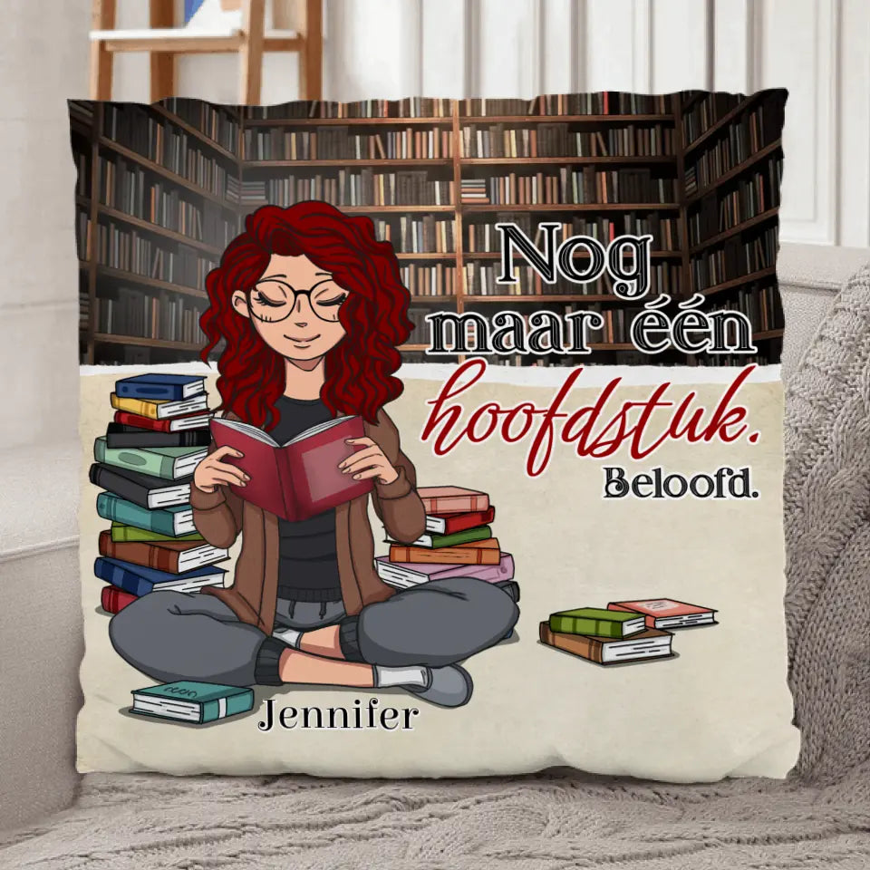 Gepersonaliseerd kussen Boekenmeisje vrienden met twee namen en kussende illustratie