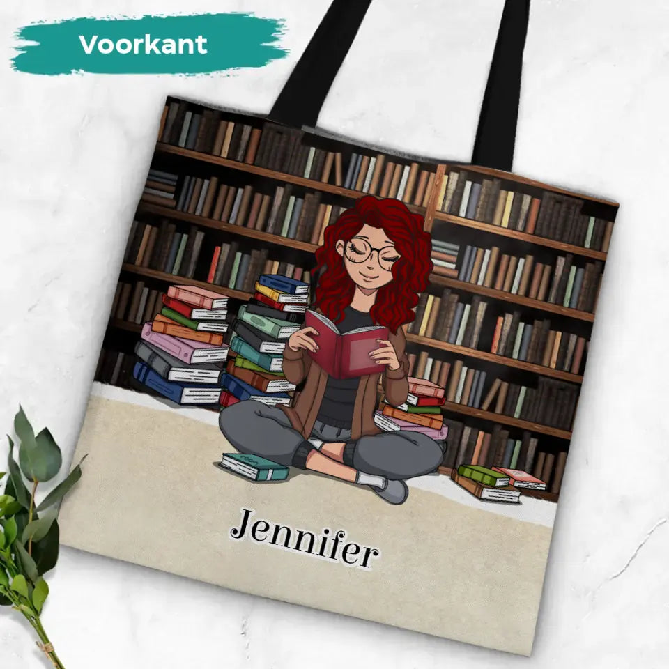 Boekenmeisje draagtas met individuele naamopdruk, scheurvast polyester