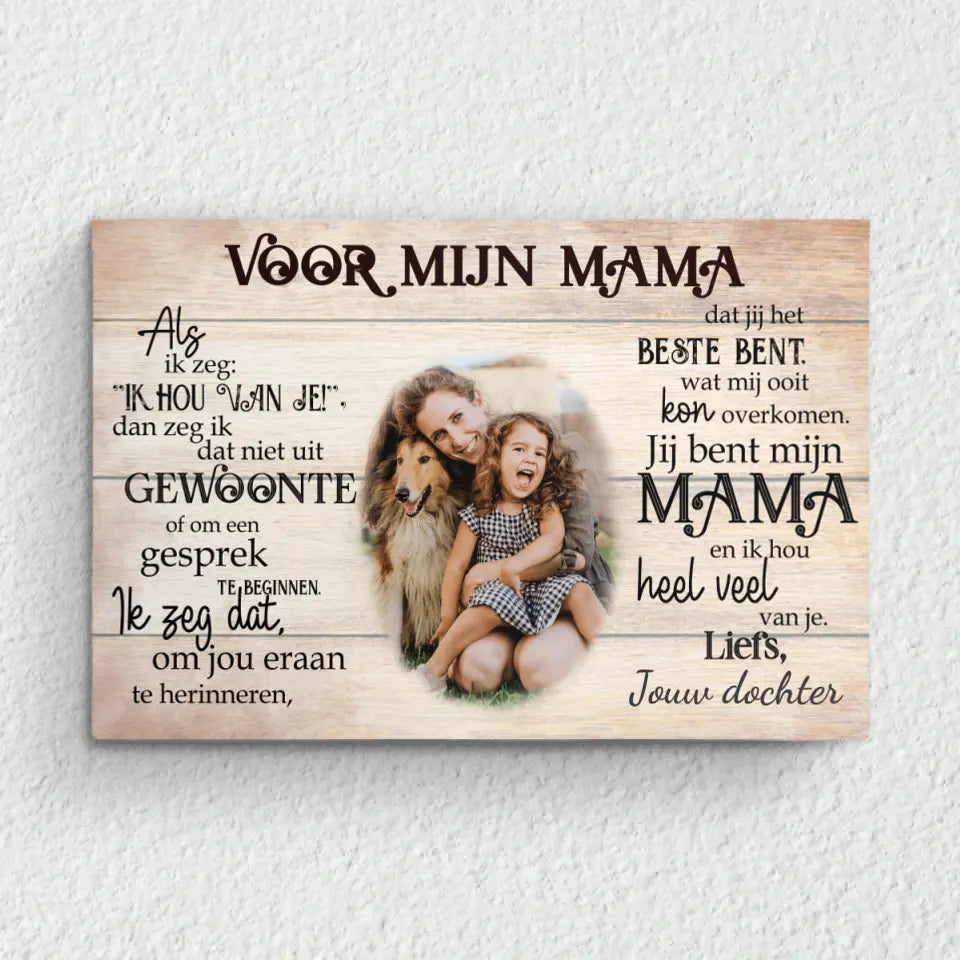 Gepersonaliseerde canvas Voor onze mama met namen en foto's, houten lijst