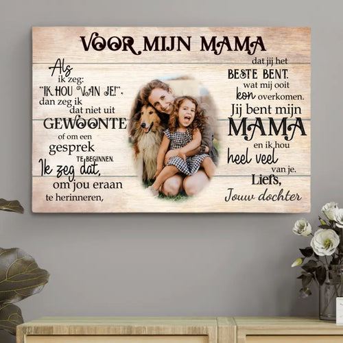 Gepersonaliseerde canvas Voor onze mama met namen en foto's, houten lijst – Motiv 2