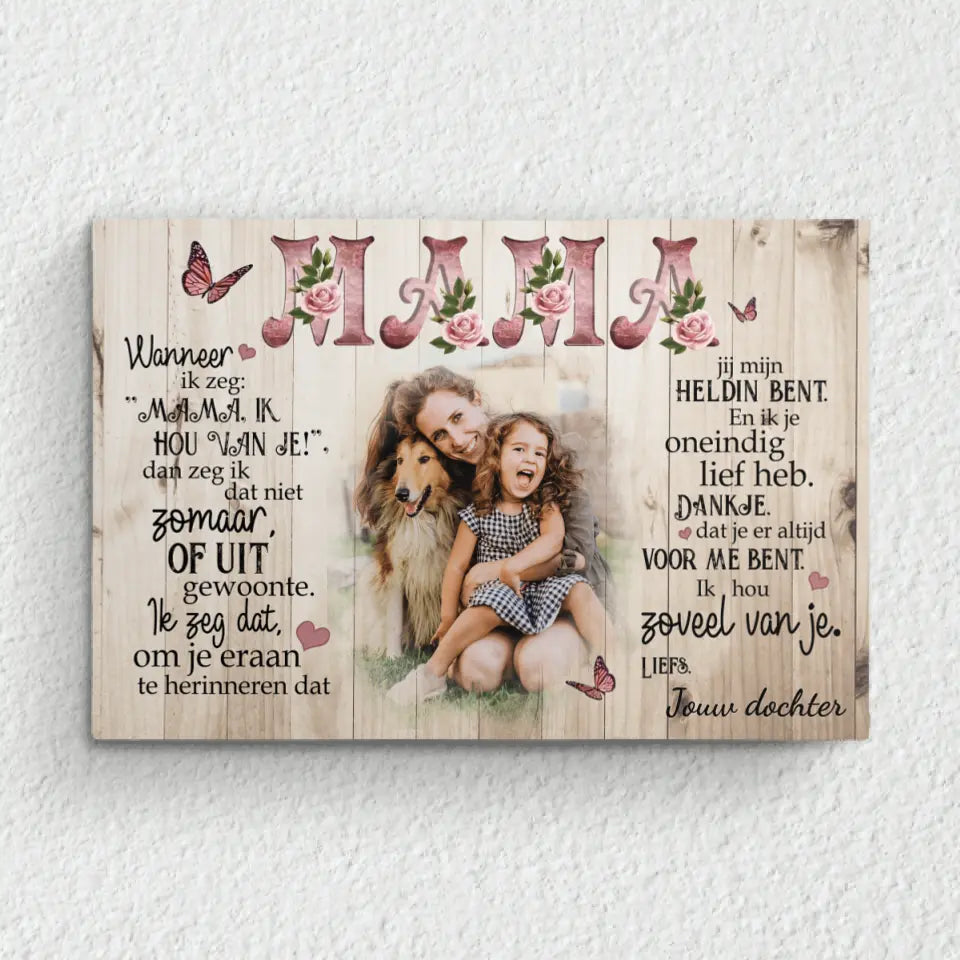 Gepersonaliseerde Mama - Ouders Canvas met familienamen en foto's in helder kleurenschema